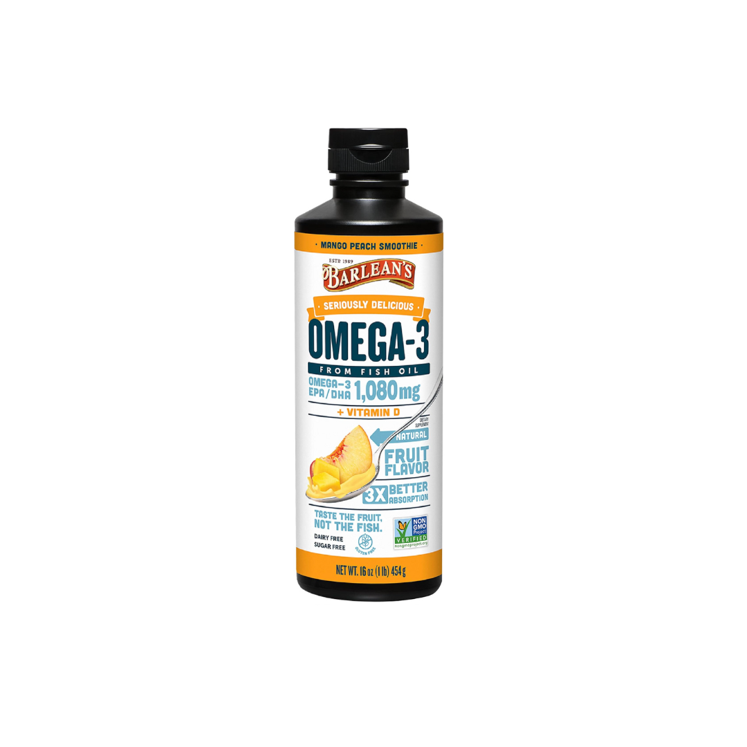 Barlean’s Mango Peach Omega 3 Fish Oil Liquid Supplement with Vitamin D